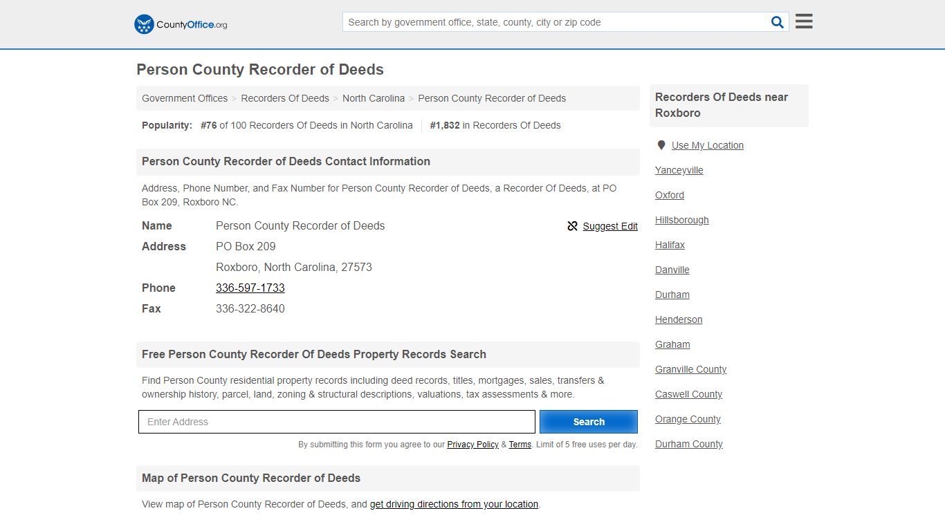 Person County Recorder of Deeds